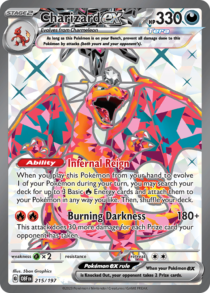 Rare Charizard ex Pokémon card from Obsidian Flames set
