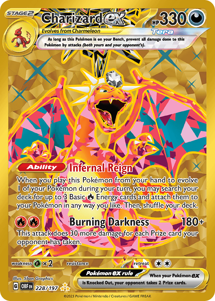 Rare Charizard ex Pokémon card from Obsidian Flames set