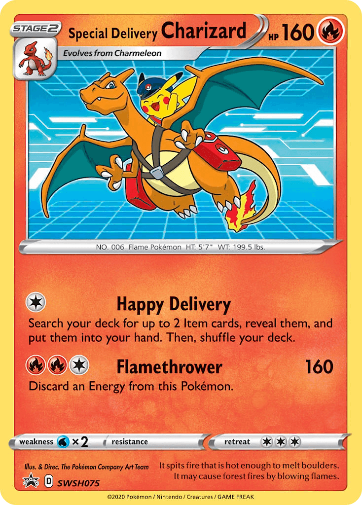 Rare Special Delivery Charizard Pokémon card from SWSH Black Star Promos set