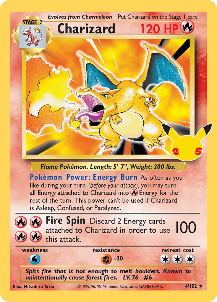 Rare Charizard Pokémon card from Celebrations: Classic Collection set