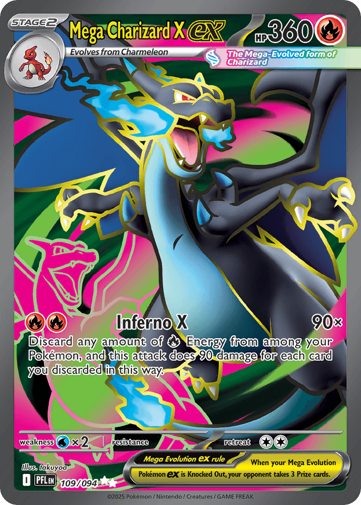 Rare Mega Charizard X ex Pokémon card from Phantasmal Flames set