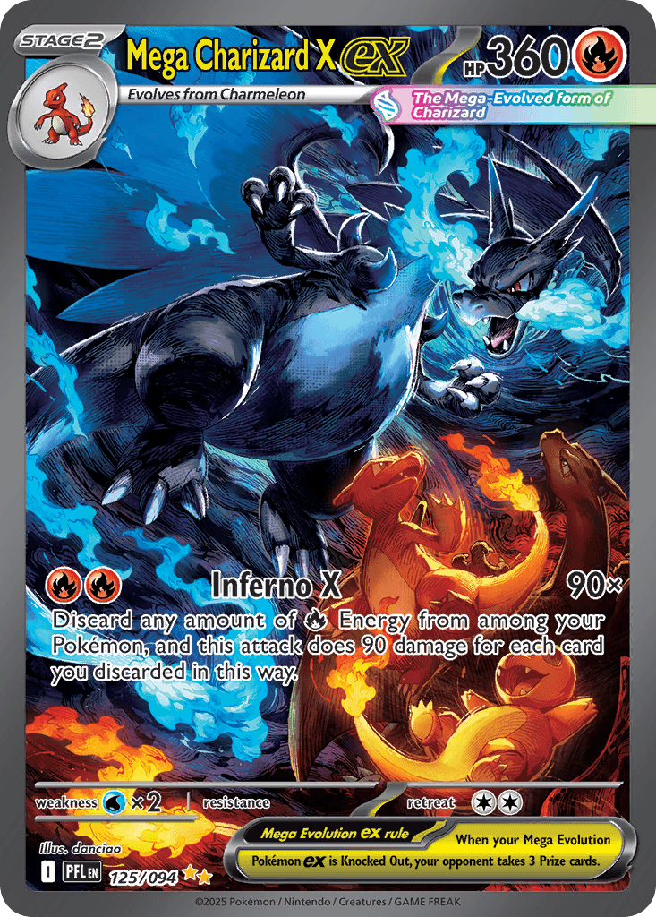 Rare Mega Charizard X ex Pokémon card from Phantasmal Flames set