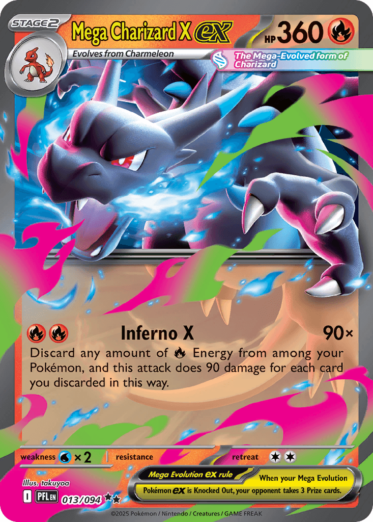 Rare Mega Charizard X ex Pokémon card from Phantasmal Flames set