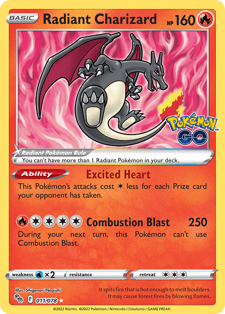 Rare Radiant Charizard Pokémon card from Pokémon GO set