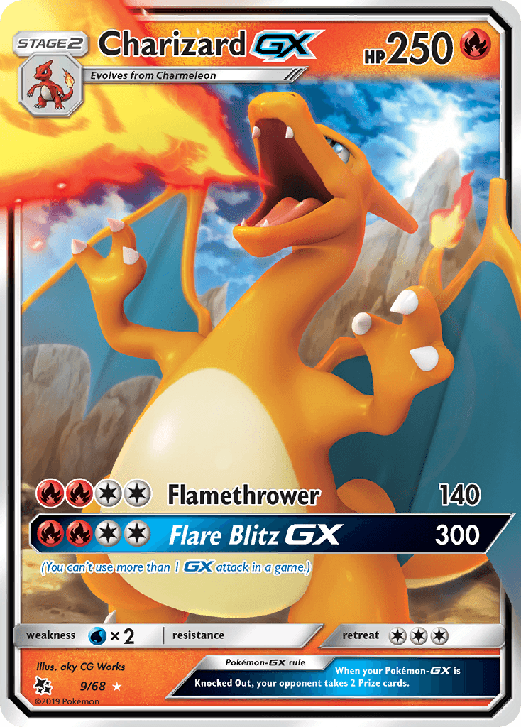 Rare Charizard-GX Pokémon card from Hidden Fates set