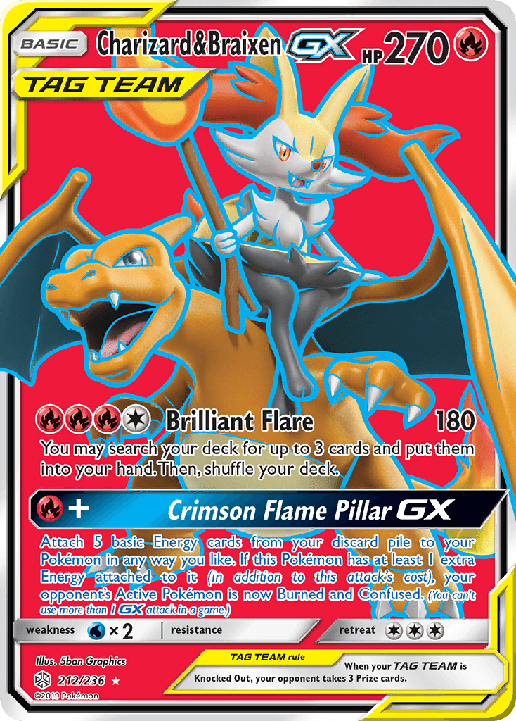 Rare Charizard & Braixen-GX Pokémon card from Cosmic Eclipse set
