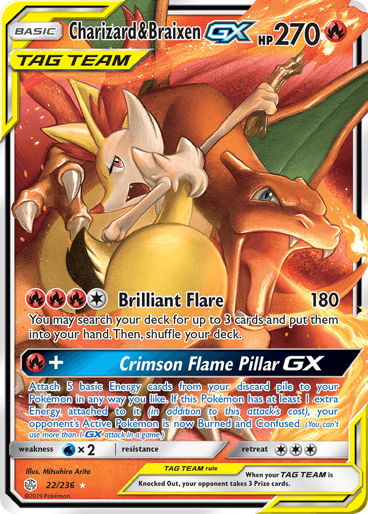 Rare Charizard & Braixen-GX Pokémon card from Cosmic Eclipse set