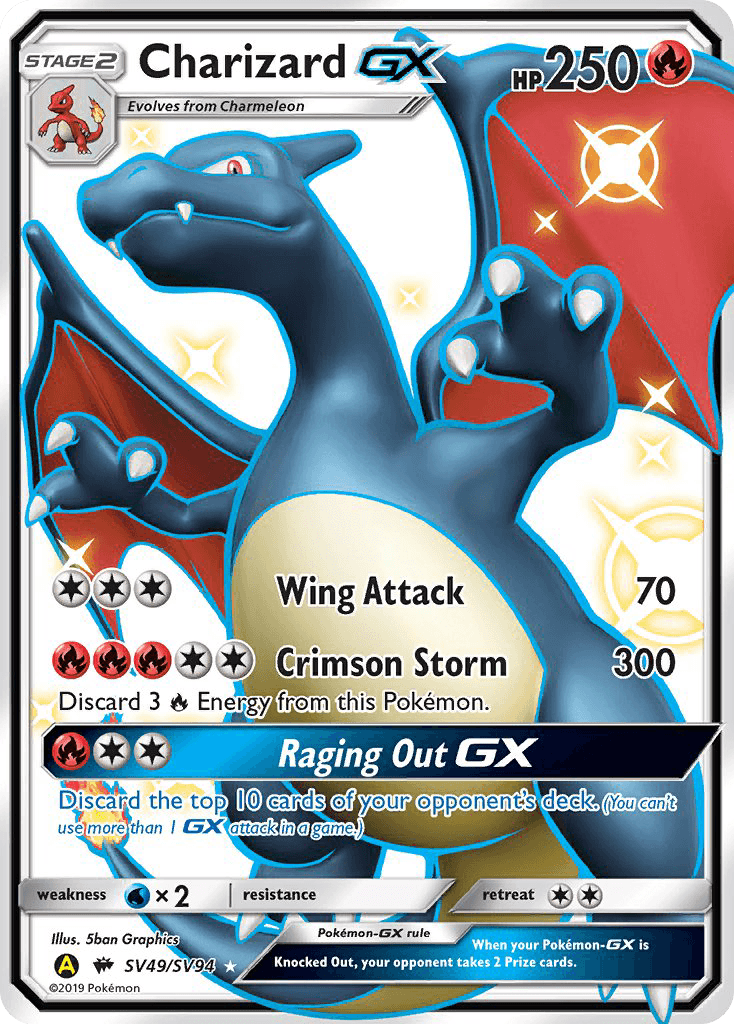 Rare Charizard-GX Pokémon card from Hidden Fates Shiny Vault set