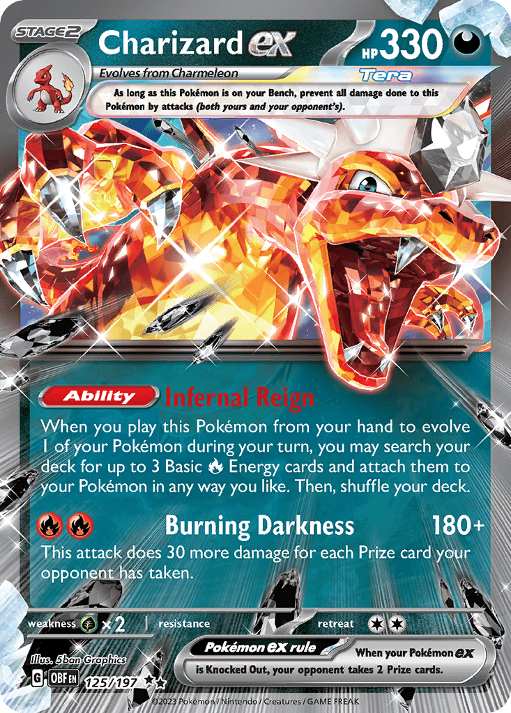 Rare Charizard ex Pokémon card from Obsidian Flames set