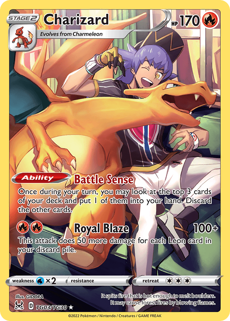 Rare Charizard Pokémon card from Lost Origin Trainer Gallery set