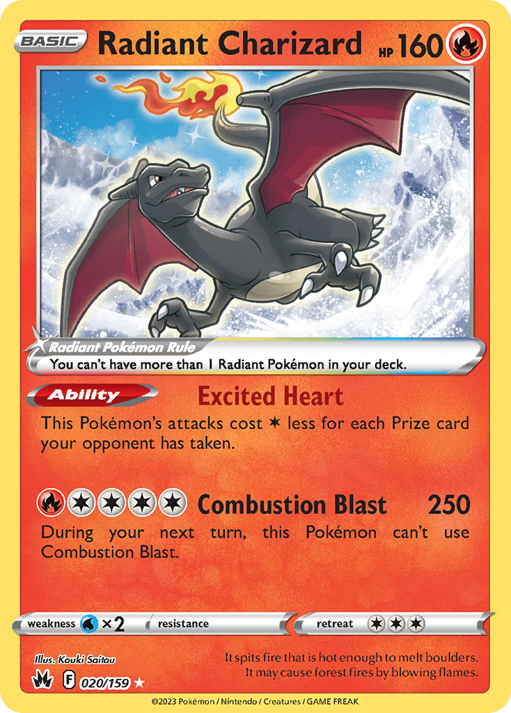 Rare Radiant Charizard Pokémon card from Crown Zenith set
