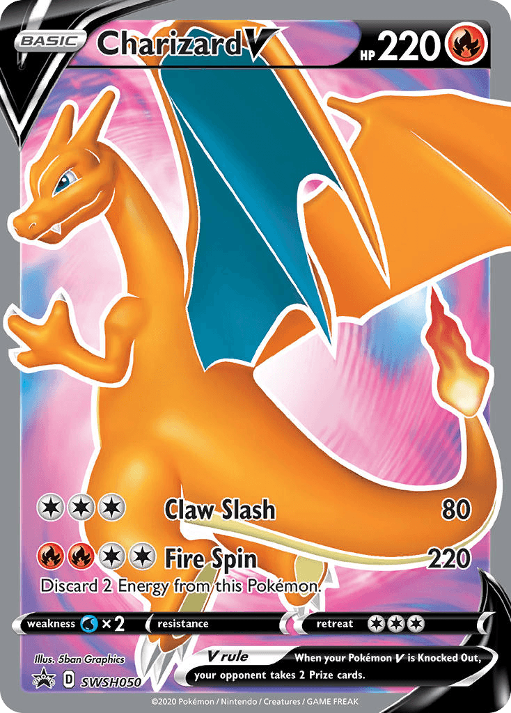 Rare Charizard V Pokémon card from SWSH Black Star Promos set