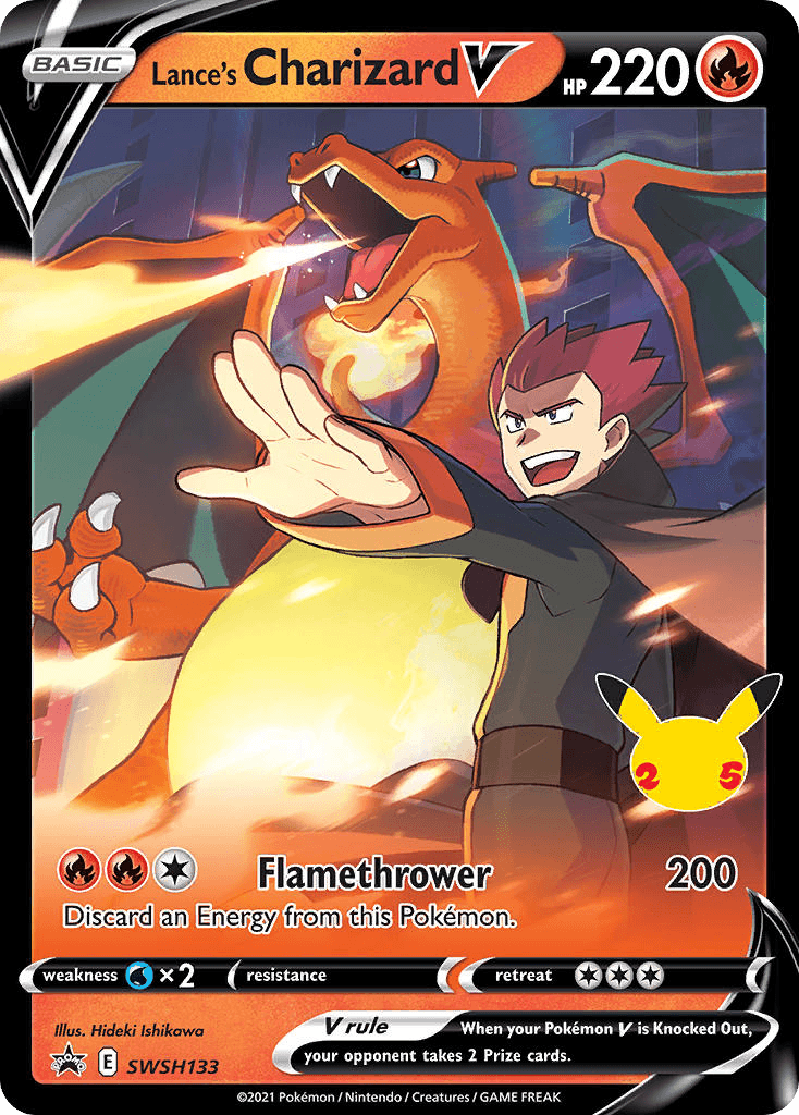 Rare Lance's Charizard V Pokémon card from SWSH Black Star Promos set