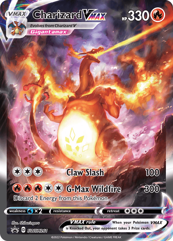 Rare Charizard VMAX Pokémon card from SWSH Black Star Promos set